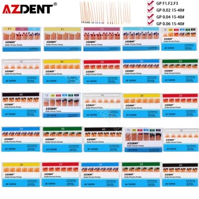 AZDENT Dental Endodontic Gutta Percha Point Taper F1,F2,F3/0.02/0.04/0.06 15-40# - Image 1 of 4