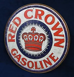 RED CROWN GASOLINE - Letrero redondo de metal de hojalata - Decoración de pared para hombre cueva garaje bar pub - Imagen 1 de 9