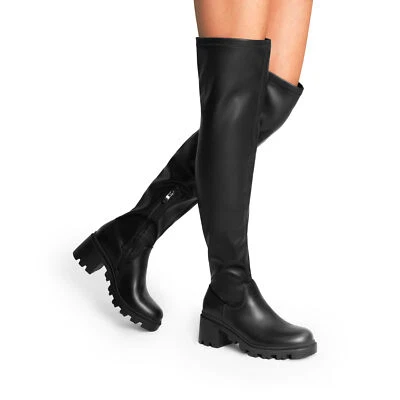 Women Sexy Thigh High Boots Suede/PU Platform Chunky Heel Over The Knee Boots - Image 1 of 4