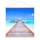 Stoffbild Kakemono mit Posterleisten Meer Strand Karibik Urlaub Steg Boote Blau