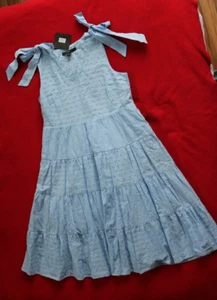 Marc New York Blue Eyelet Sundress Tier Ruffles size M/8,9 Retail $99 - Picture 1 of 2