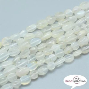 45+ PIEDRA LUNAR BLANCA PIEDRA PRECIOSA GUIJARRO PEPITA ASTILLADA 5mm-11mm 1 hebra GC39 - Imagen 1 de 3