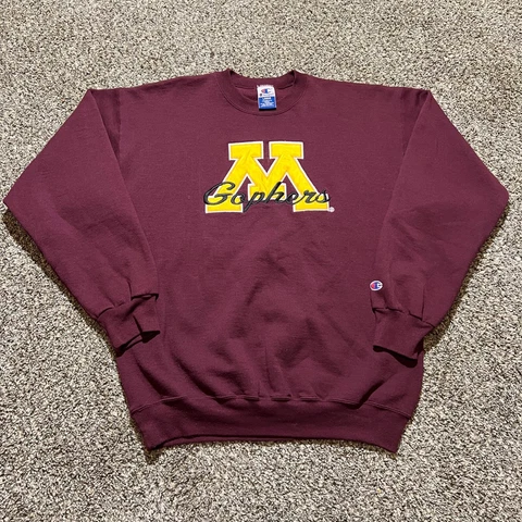 Minnesota Golden Gophers Crewneck Sweatshirt Size L Red Maroon Champion Cover