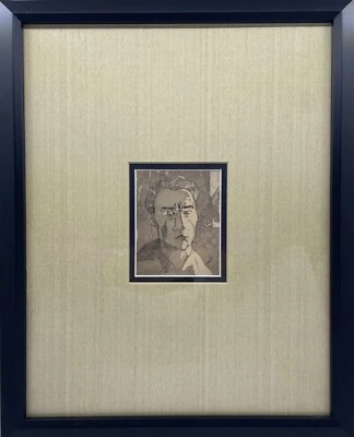 复古灰色石版画男性自画像哑光框架签名格斯瓦尔多 — 第 1/4 张图片