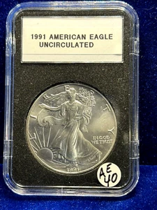 1991 AMERICAN EAGLE SILVER DOLLAR COIN 1 OZ .999 Silver EVERSLAB CASE BU # AE40 - Picture 1 of 2