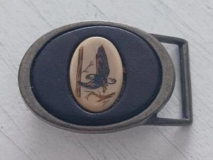 Vintage Scrimshaw Art Bald Eagle Belt Buckle Brown Leather Limited Edition 596 - Picture 1 of 3