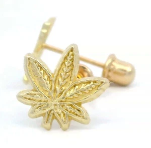 Pendientes Tioneer 8 mm hoja de hierba oro amarillo 14k tornillo trasero - Imagen 1 de 2