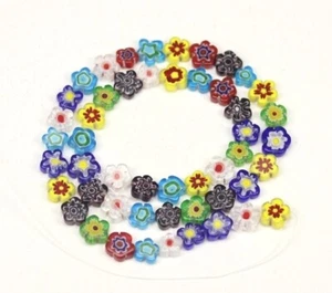 Millefiori Glasperlen Blume 8,5-9,5x3,5-4mm flach bunte Mischung Handarbeit - Bild 1 von 3