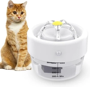 Wireless Cat Water Fountain 1L, Ultra Silent Battery Operated, 2 Flow Modes, Sen - Picture 1 of 7