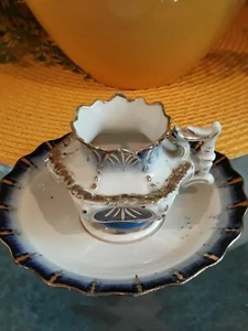 COBALT BLUE AND GOLD TEACUP AND SAUCER SET - Picture 1 of 8
