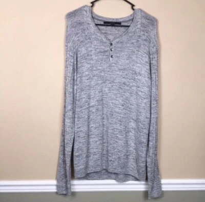 Guess Men’s Wool Linen Blend Knit Henley Blue Gray V-Neck Sweater Sz XXL - Image 1 of 4