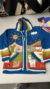 Kids Ethic Alpaca Cotton Knit Handmade In Ecuador Zip Hood Sweater Jacket Size 7 - Picture 1 of 5