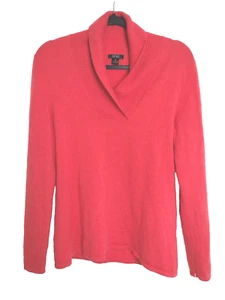 Prive Cashmere Sweater Womens Medium Coral Pink Mock V-Neck  Pullover - Picture 1 of 11
