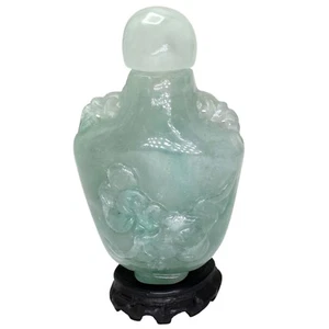 Antique Pre-1900 Chinese Jade Jadeite Snuff Bottle Screw Top & Carved Design - Picture 1 of 18