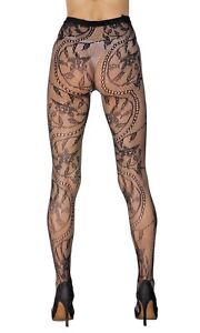 PLUS SIZE Fishnet Pantyhose #7 Tattoo Floral Vine Nylons Big Tall Sexy LINGERIE