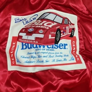 Budweiser Red Satin Jacket Bill Elliott Red Racing Men Large Nascar USA Vintage - Picture 1 of 14