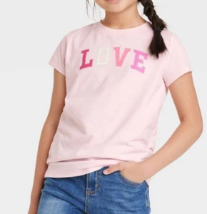 NEW Cat & Jack Girl's Love Graphic Print T-Shirt Pink Size Large (10-12) - Picture 1 of 2