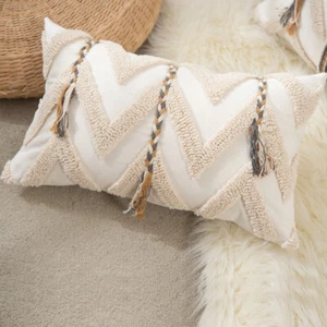 Boho Pillow Case Moroccan Braid Tufted Lumbar Pillowcase Cushion Cover Soft - Picture 1 of 14