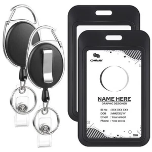 2 Pack Badge Holder Retractable Clip Heavy Duty Reels with Vertical Sliding ID - Picture 1 of 7