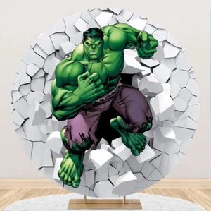 Round Circle Avenger Hulk Backdrop Cover Birthday Party Photo Background Banner - Picture 1 of 6