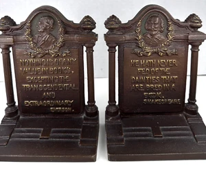 ANTIQUE DECO 1920'S BRADLEY & HUBBARD CAST IRON 2 BOOKENDS SHAKESPEARE EMERSON - Picture 1 of 6