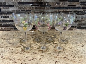 Vintage Hand Painted Grape Vine Wine Goblets Water Glasses Set of 7