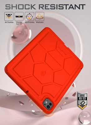 适用于 iPad Pro 11 2024 外壳 Poetic Rugged 儿童友好防摔保护套 红色 — 第 1/4 张图片