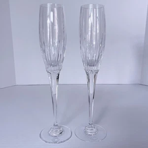 Elegant Crystal Champagne Flutes Pair Tall Stemmed Glasses Etched "C" Maker Mark - Picture 1 of 13