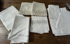 1913🌟Vintage Antique Handmade Linen Damask Towels Cutter/Craft Lot (8) - Picture 1 of 14
