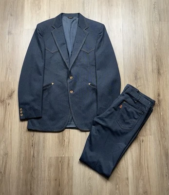 Traje de mezclilla occidental vintage años 70 Levi’s naranja lengüeta para hombre talla 42L dos piezas RARO Foto 1 de 4