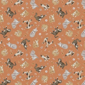 Feline Drive Fabric PETAL & PURR Feline Friends Rust - Fat Quarter (18x22") FQ - Picture 1 of 8