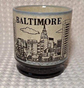 Vintage Baltimore Maryland Souvenir Kaffeebecher strukturiert gesprenkelt grau blau schwarz - Bild 1 von 7