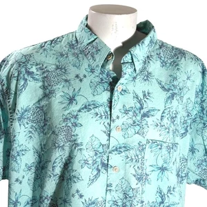 Izod Salzwasser Hawaiihemd 3XB Ananas Floral Plumeria Blumen grün blau - Bild 1 von 6