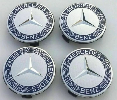 4PCS Mercedes-Benz Wheel Center Hub Caps 75mm Dark Blue Logo Badge Emblem NEW - Image 1 of 4