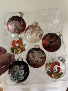 Vintage 7-wunderschöner handbemalter Rosenmaling Glas Weihnachtsschmuck - Bild 1 von 17