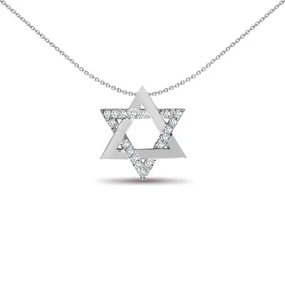 Colgante Jewelco London de oro blanco de 9 quilates con dije de estrella Magen David de diamantes de 0,1 quilates Foto 1 de 4