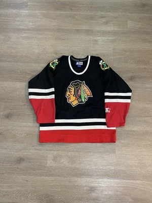 Винтажный NHL Chicago Blackhawks стартер черный Джерси мужской большой подлинный сшитый - Изображение 1 из 4