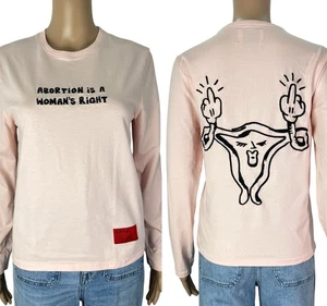 CHNGE Women's Abortion is Healthcare Long Sleeve Pink Tee Shirt Top Size XXS - Picture 1 of 11