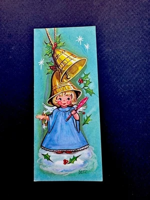 1 VTG Crestwick Xmas Greeting Card Precious Angel Checking Her Bling In Mirror - Image 1 of 3