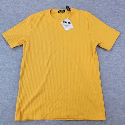 Brandini T-Shirt Crew Neck Ribbed Short Sleeve Yellow Men's M NWT - Image 1 of 4