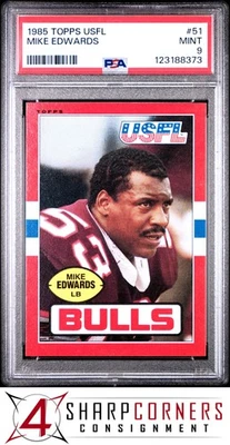 1985 TOPPS USFL #51 MIKE EDWARDS RC BULLS POP 8 PSA 9 - Image 1 of 3