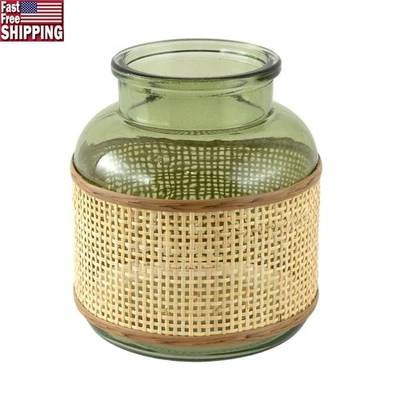 Jarrón de vidrio translúcido envuelto en ratán interior mesa decoración de acento para el hogar nuevo Foto 1 de 4