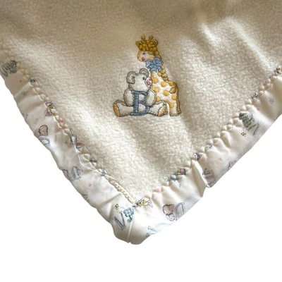 复古 90 年代 Gerber Always 婴儿毯刺绣动物字母缎面装饰 — 第 1/4 张图片