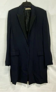 Balenciaga Vintage Womens Black Solid Wool Rayon Blazer Coat Jacket Sz 40 - Picture 1 of 8