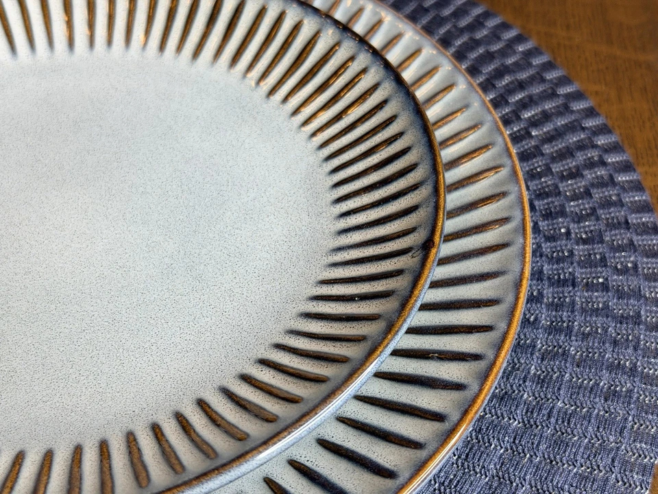 Laurie Gates Blue Brown Stoneware Dinner & Salad Plates Set of 4 MCM Design - Image 1 of 1