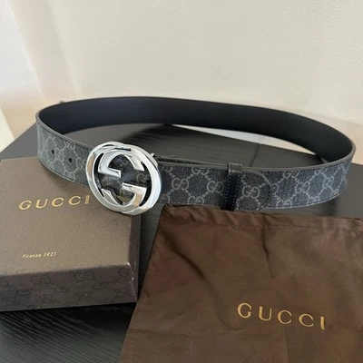 Подлинный хромированный ремень Gucci с серебряной пряжкой размер 30-32 - Изображение 1 из 4