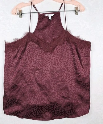 Cami con ribete de encaje con estampado animal Nine West para mujer talla grande rojo borgoña Foto 1 de 4