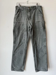 VINTAGE Carhartt B136 MOS 32x32 Green Carpenter Loose Fit Double Knee Jeans Fade - Picture 1 of 7
