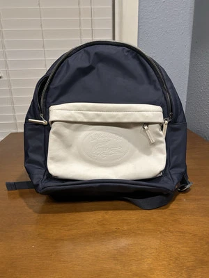 Lacoste Backpack Black Iris White Leather Pocket 15” X 12”  - Image 1 of 4