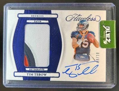 2024 Panini Flawless Tim Tebow Patch Auto Sapphire #8/10 Broncos - Image 1 of 2